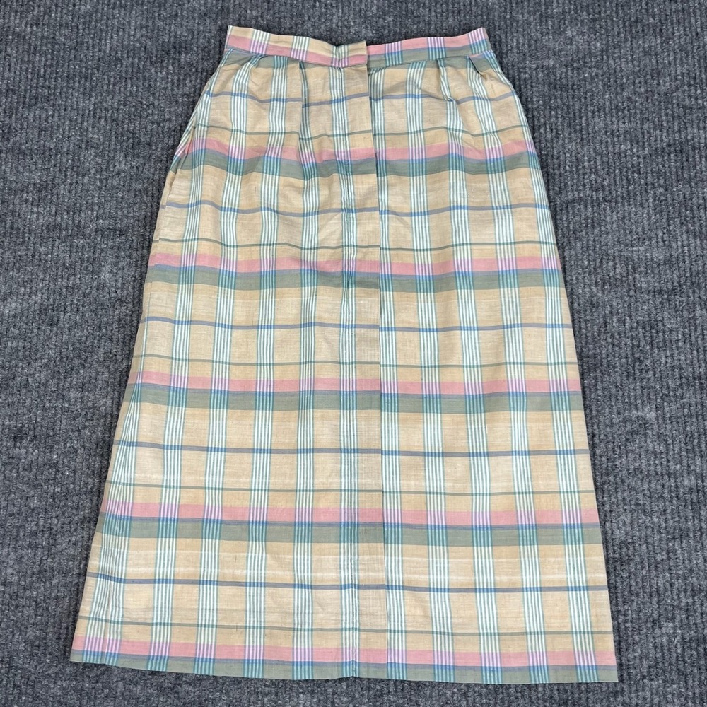 Vtg 80s JosA Bank Skirt Womens 2 Pastel Madras Plaid Cotton Heritage Preppy